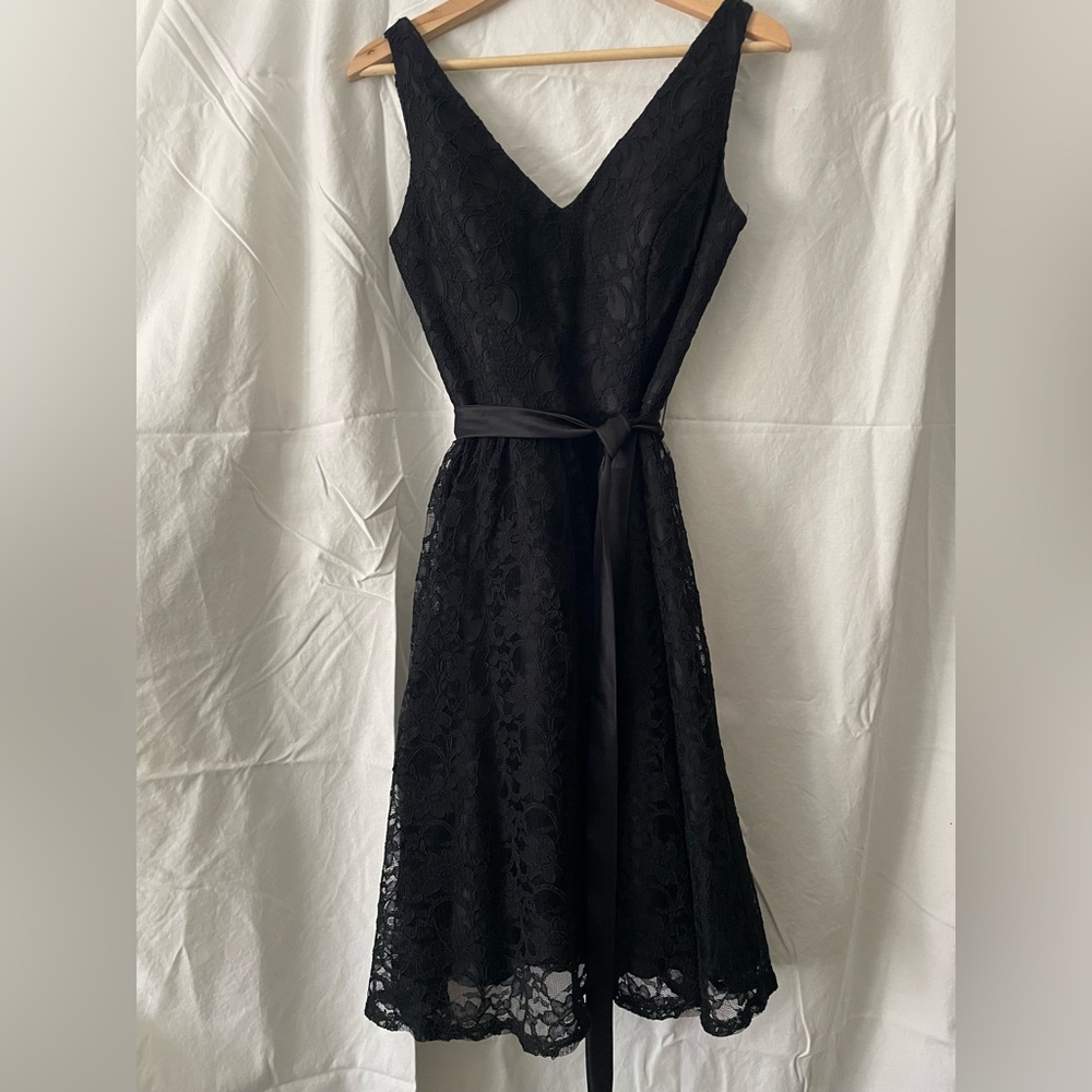 MARINA Elegant Black Lace Flare Dress